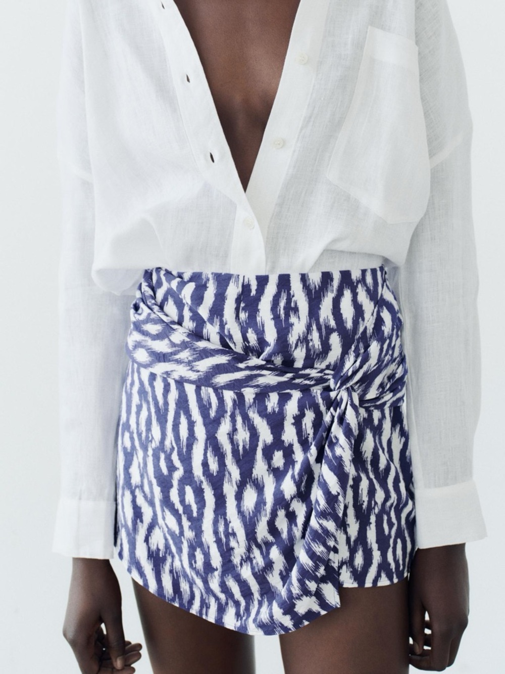 ZARA Blue & White Wrap Skort Mini Skirt NWT Style